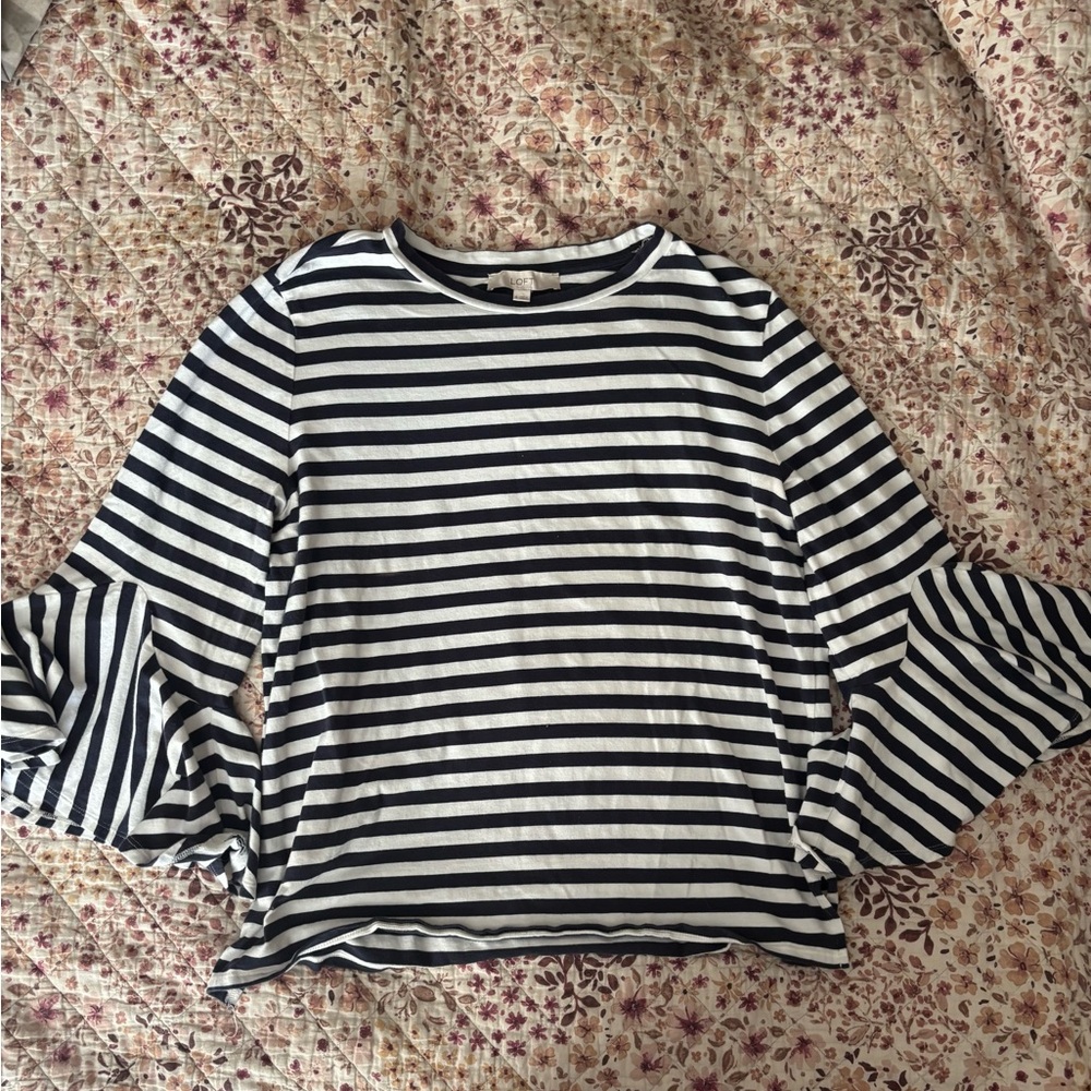 LOFT Navy and White Striped Top